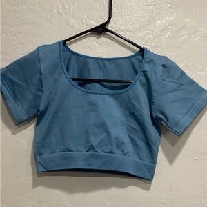 Women's Blue Scoop Neck Crop Top